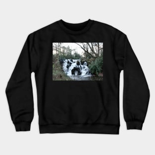 Virginia Water Waterfall Cascade looks frozen in Surrey, England Crewneck Sweatshirt